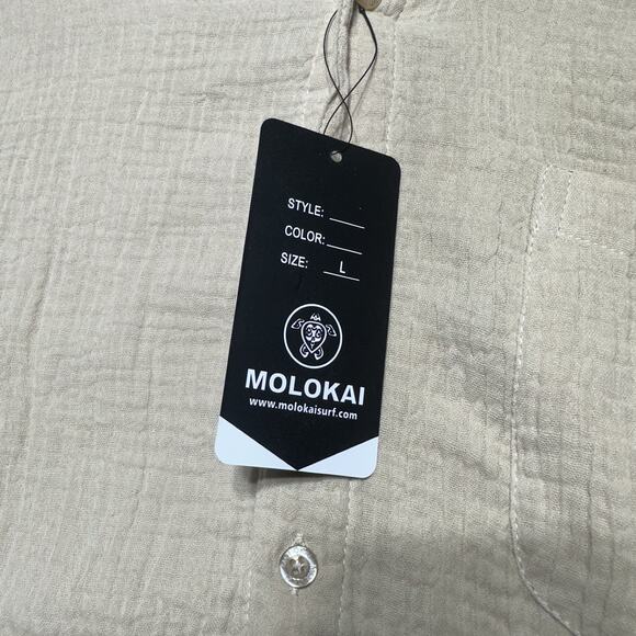 Molokai Surf Co. Shirt Men's L Beige Short Sleeve Button Up - Picture 4 of 14